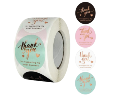Thank you for supporting my small business klistermerker / stickers, fire fargevarianter på rullen, 500 stk